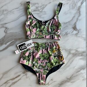 NWT Kenzo Paris Momento Collection 2 Runway Pink Palm High Waist Bikini Small